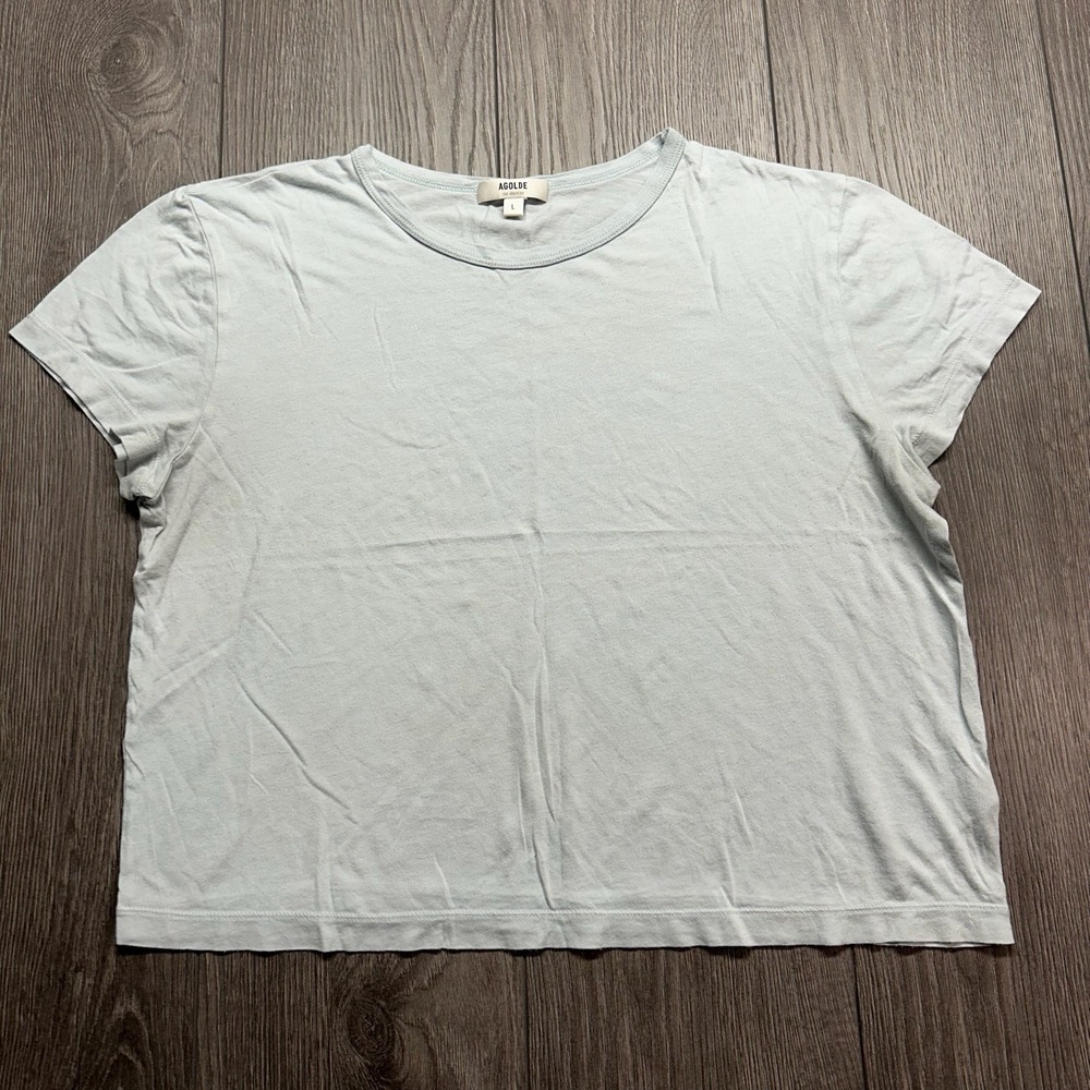 Agolde Los Angeles Womens Large Relaxed Crew Neck T-Shirt Light Blue